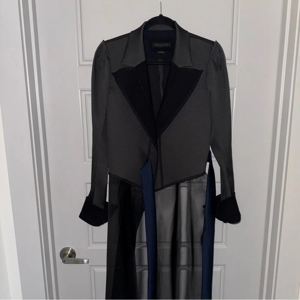 Designer Marie Saint Pierre Asymmetric Statement Long Coat Black & Navy 2 🖤 - Picture 6 of 13